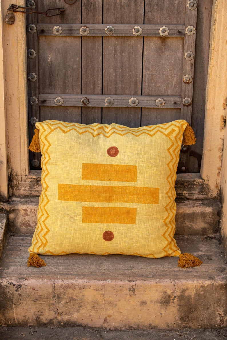 Reversible Indian Block Print Kantha Quilt: Aztec Boho Bedding Set