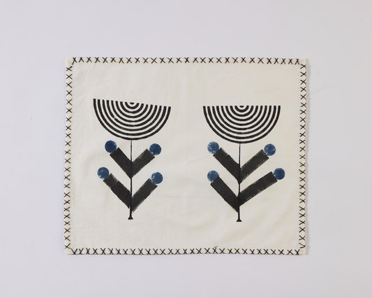 Hand Block Printed Cotton Placemat Set: Modern Floral Table Linens