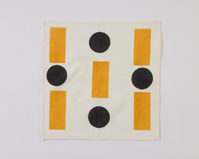 Modern Hand Block Printed Cotton Placemat Set With Bold Orange and Black Geometric Pattern and Hand-Stitched Edge – Set of 2, 4 or 6