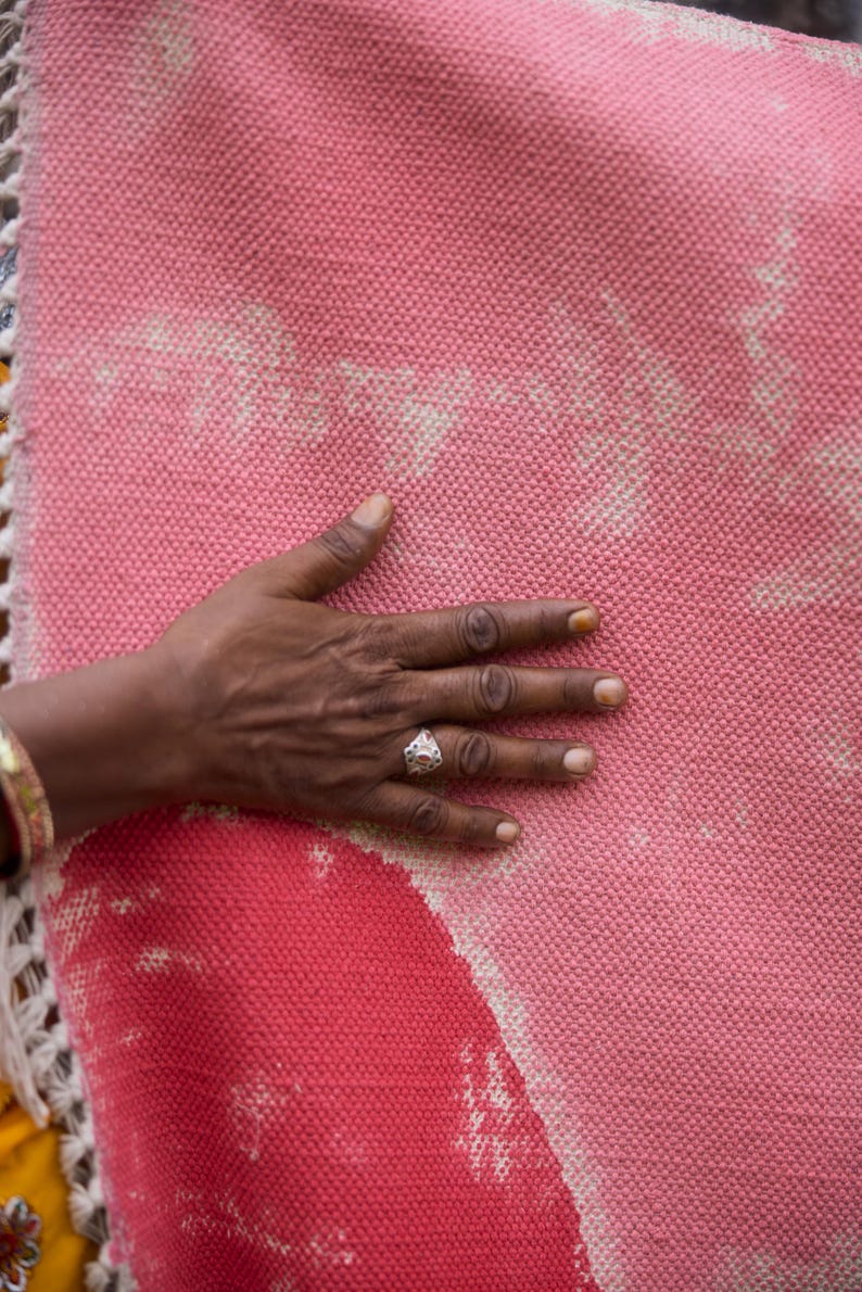 Hand-Block Printed Cotton Rug: Modern Pink Design, 4x6 ft Area Rug, Washable Rug
