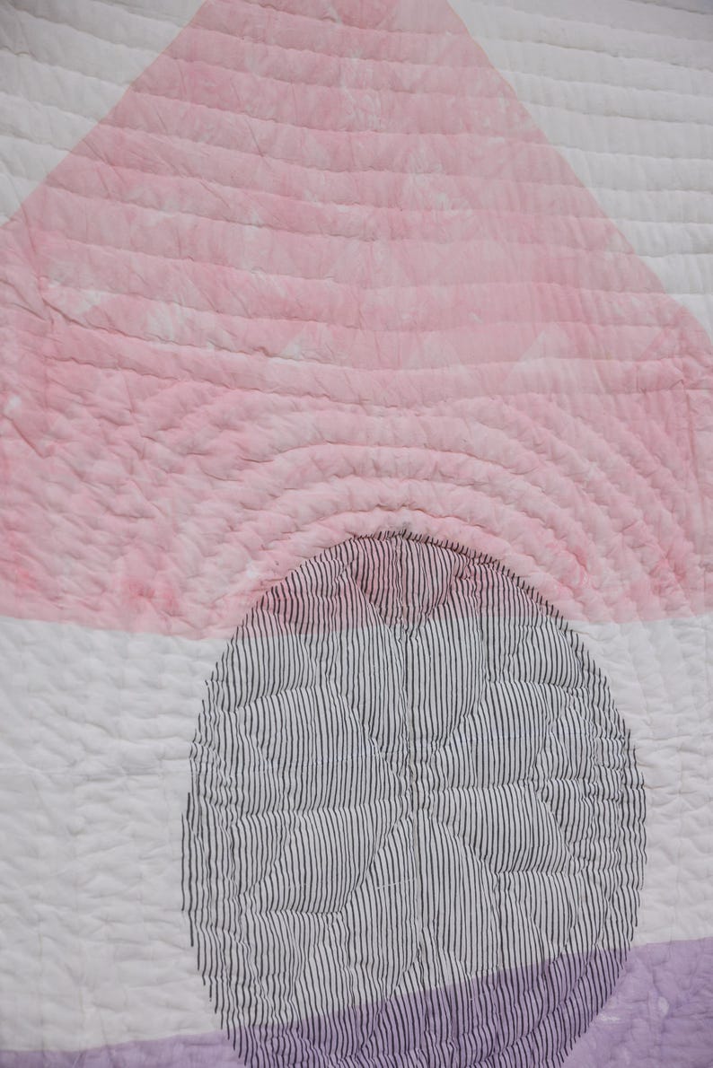 Handmade Kantha Quilt: Abstract Pink & Purple Cotton Bed Quilt