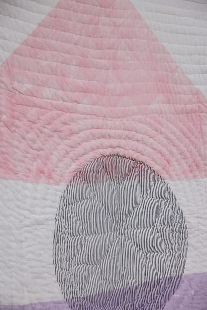 Handmade Kantha Quilt: Abstract Pink & Purple Cotton Bed Quilt