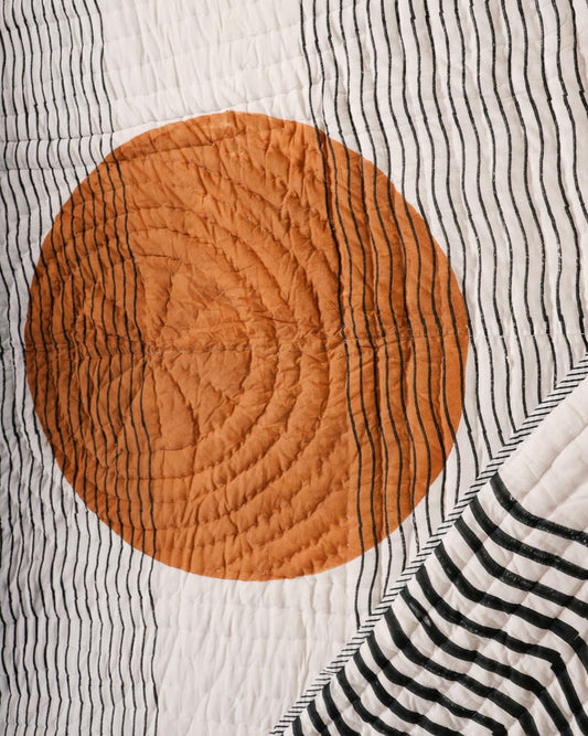 Handmade Cotton Quilt – Reversible Boho Comforter for Queen & King Beds, 100% Cotton Comforter Set, Block-Printed Indian Kantha Bedspread