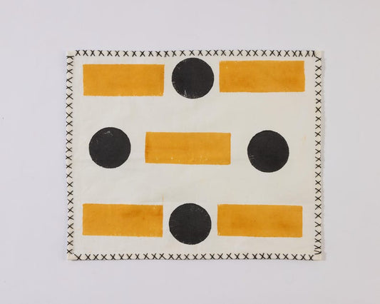Modern Hand Block Printed Cotton Placemat Set With Bold Orange and Black Geometric Pattern and Hand-Stitched Edge – Set of 2, 4 or 6