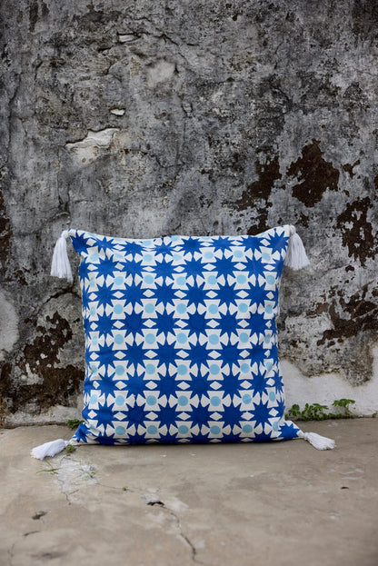 Handmade Cotton Quilt: Reversible Block Print, Blue Star Design, Indian Kantha Bedspread, Available in Twin, Queen, and King Sizes