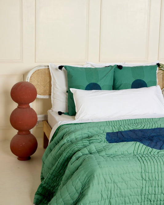 Handmade Twin Quilt: Reversible Cotton Bedspread, Boho Modern Design