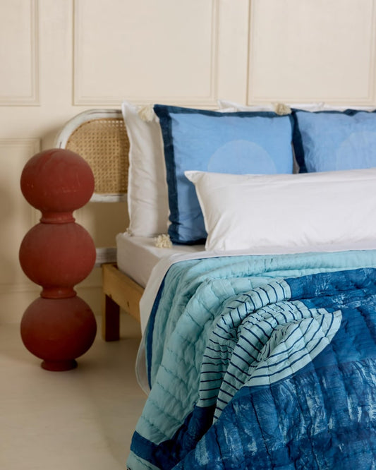 Handmade Twin Quilt Set: Reversible Block Printed Cotton Bedding